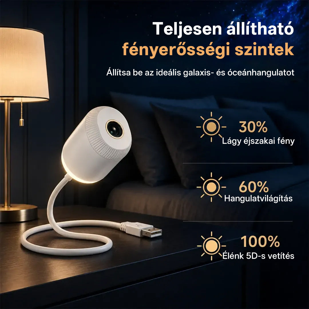 Billhol® 5D galaxisprojektor – Éjszakai fény és hangulatvilágítás a hálószobába, nappaliba és gyerekszobába🌌