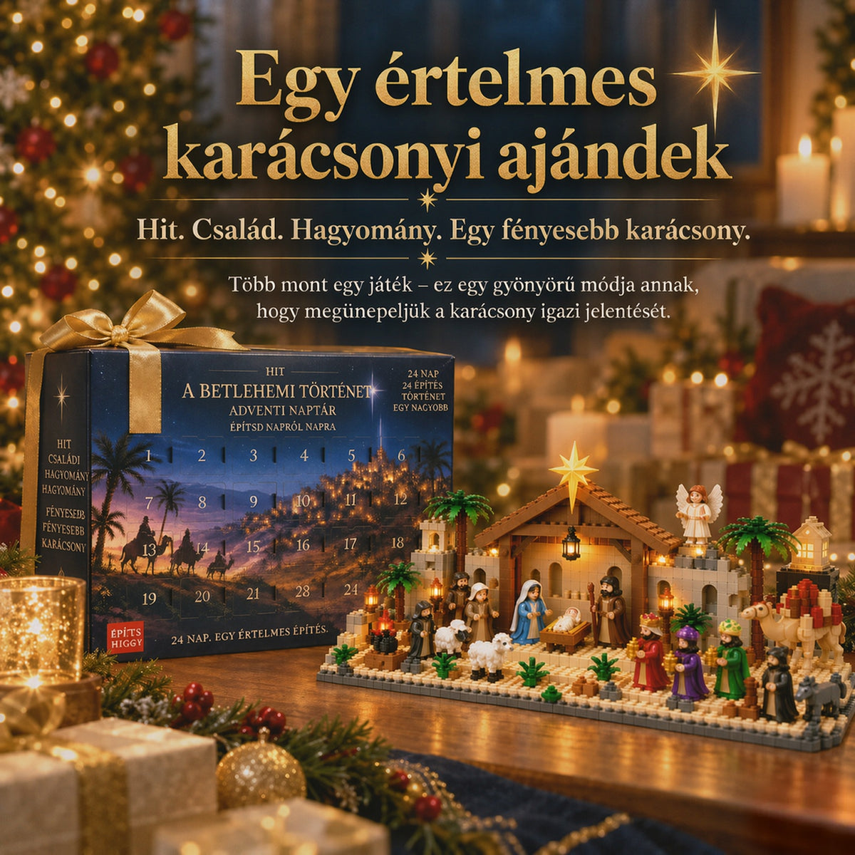 Billhol® Betlehemi adventi naptár építőkockákkal – 24 napos karácsonyi visszaszámlálás☁️