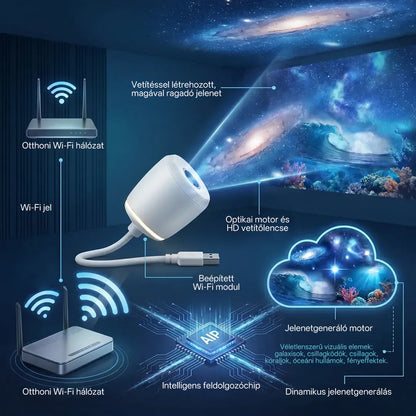Billhol® 5D galaxisprojektor – Éjszakai fény és hangulatvilágítás a hálószobába, nappaliba és gyerekszobába🌌