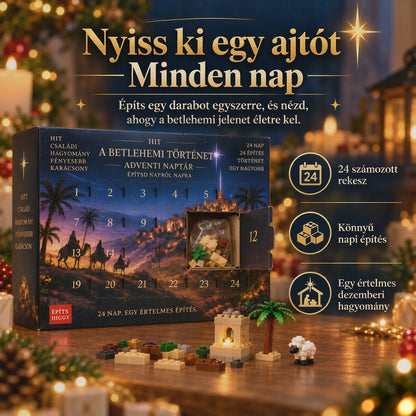 Billhol® Betlehemi adventi naptár építőkockákkal – 24 napos karácsonyi visszaszámlálás☁️