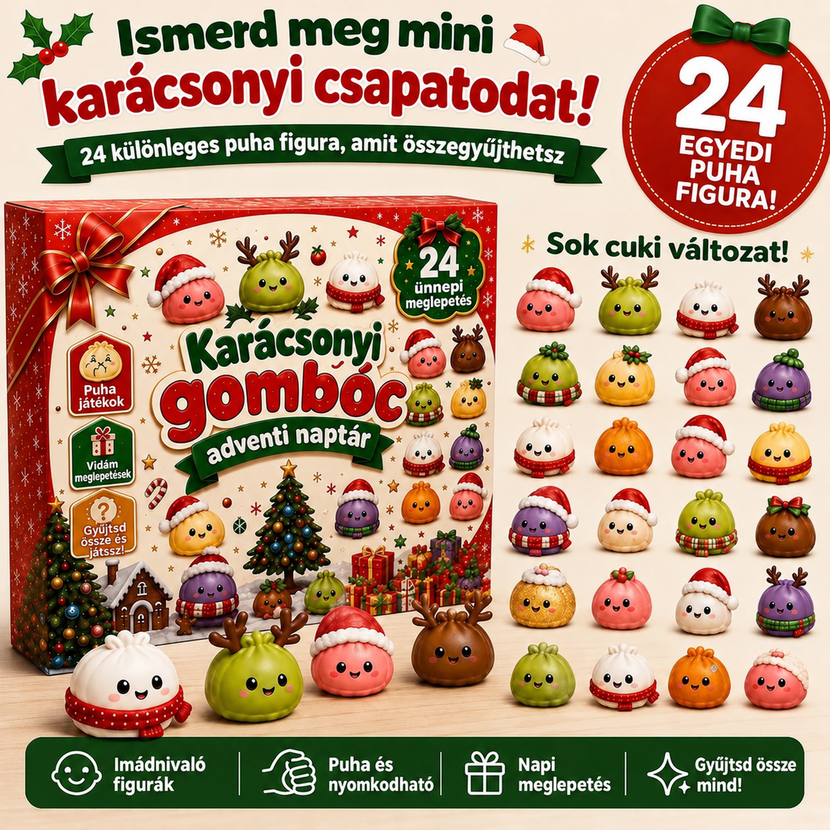 KARÁCSONYI KÜLÖNLEGESSÉG | 24 napos mini Squishy adventi naptár – minden nap egy aranyos meglepetéssel🐟️