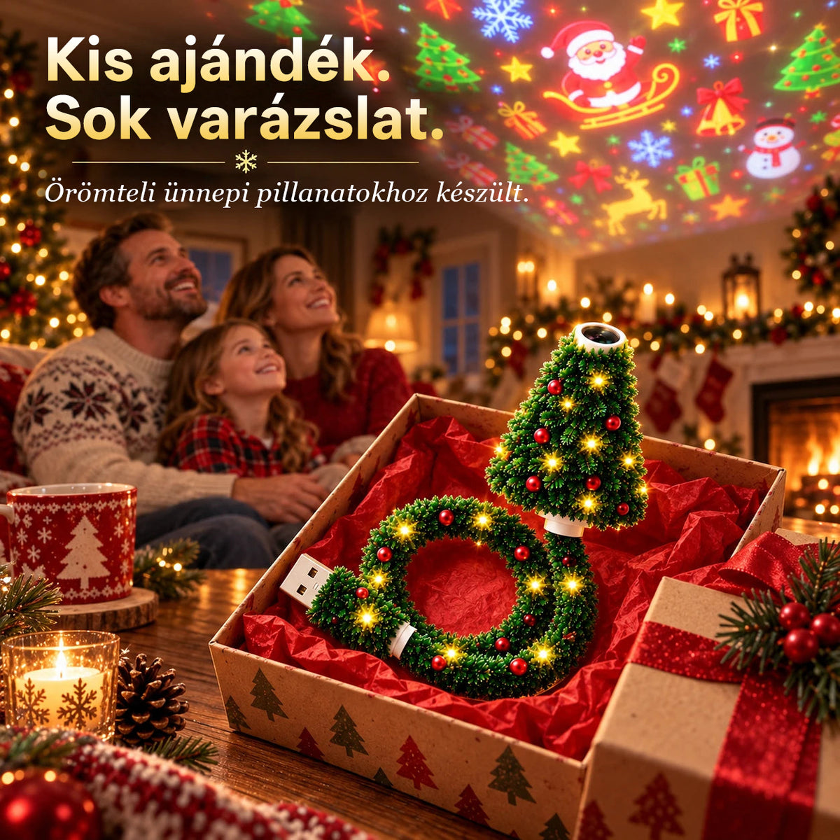 Billhol® USB-s karácsonyi projektorlámpa 🎄– 6 varázslatos ünnepi mintával🌟