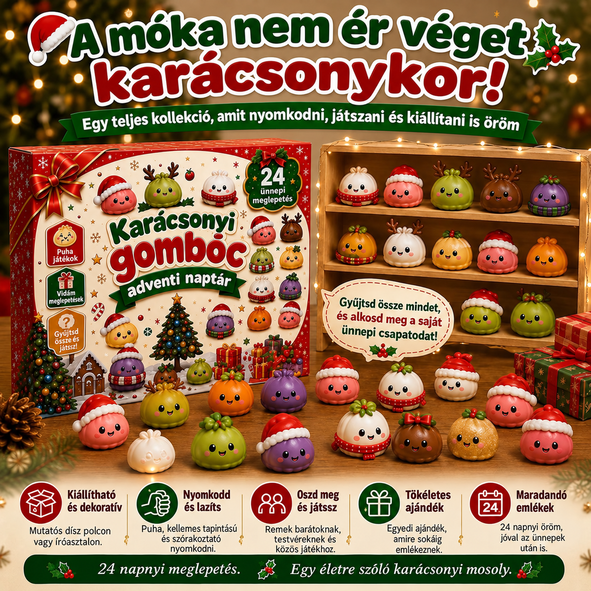 KARÁCSONYI KÜLÖNLEGESSÉG | 24 napos mini Squishy adventi naptár – minden nap egy aranyos meglepetéssel🐟️