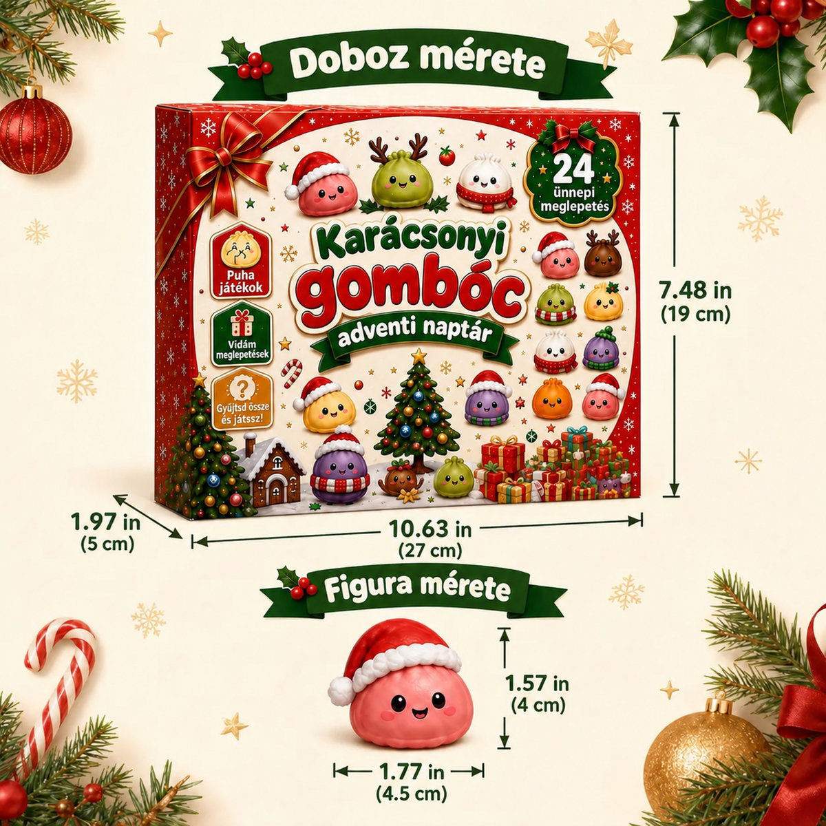 KARÁCSONYI KÜLÖNLEGESSÉG | 24 napos mini Squishy adventi naptár – minden nap egy aranyos meglepetéssel🐟️